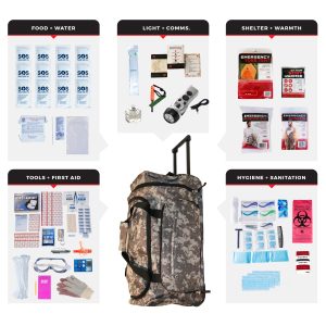 1 Person Comfort Survival Kit, Rolling Bag, Camo