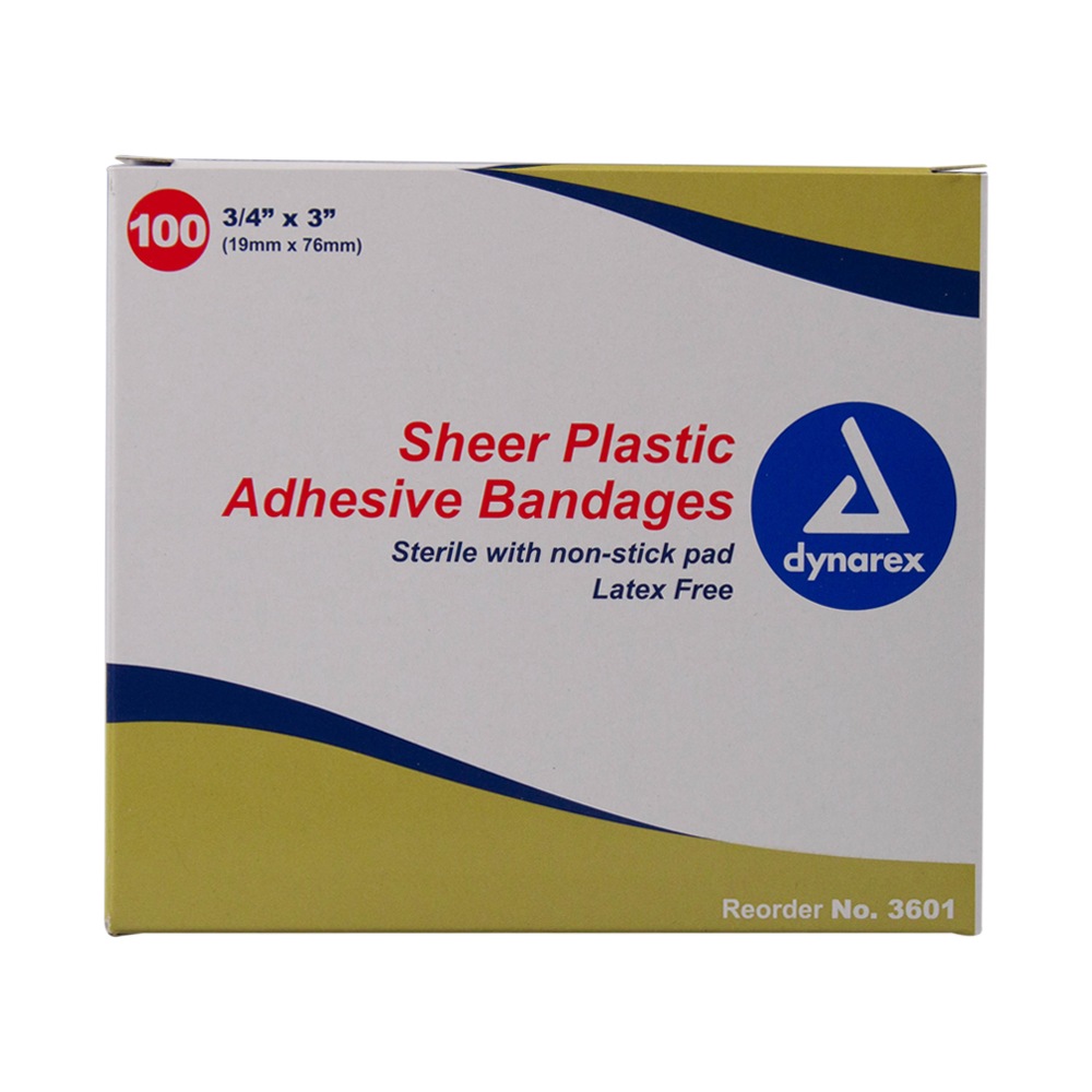 Sheer Plastic Adhesive Bandages Sterile, 3/4" x 3", Box of 100
