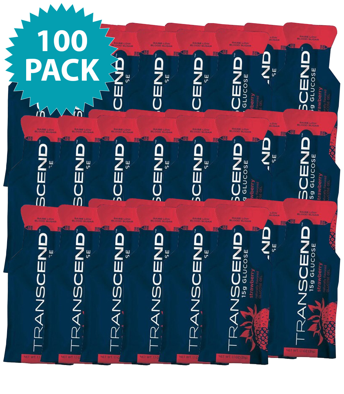 Transcend 15g Glucose Gel, Strawberry, Bulk, Case of 100