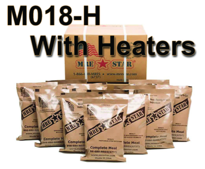 2 Cases of 12 Single Complete MRE Meals –2 Person-6-Days-Standard Variety With Heaters