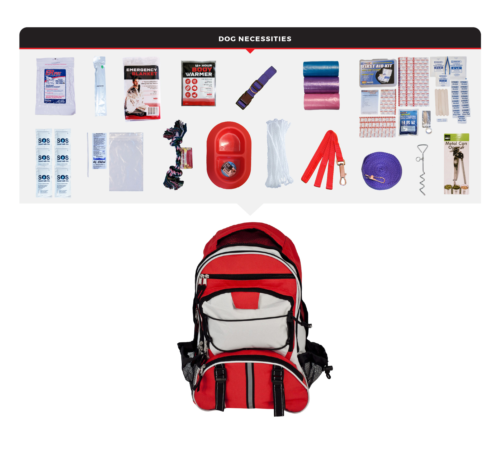 Deluxe Dog Survival Kit, Backpack